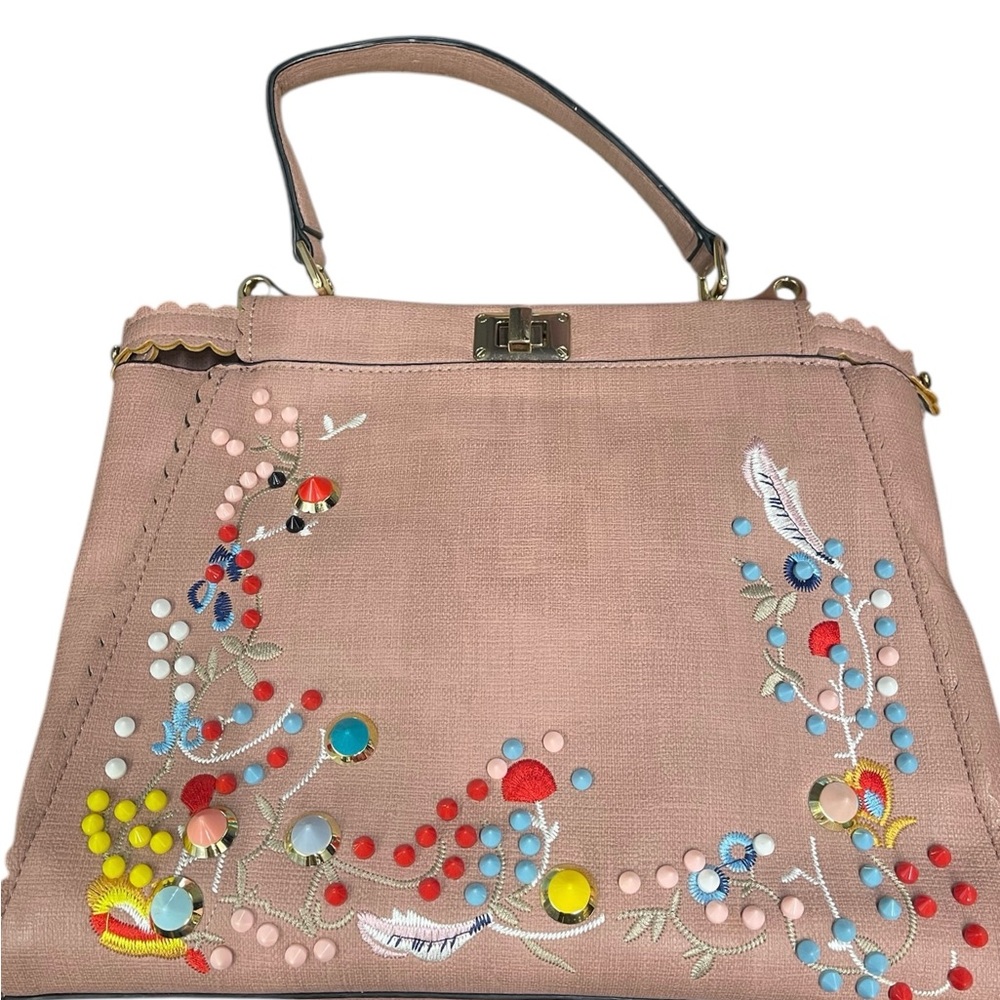 NWOT Embroidered Pink Handbag